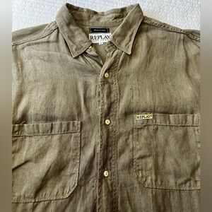 Replay Men's Casual Tan Button-Down Shirt